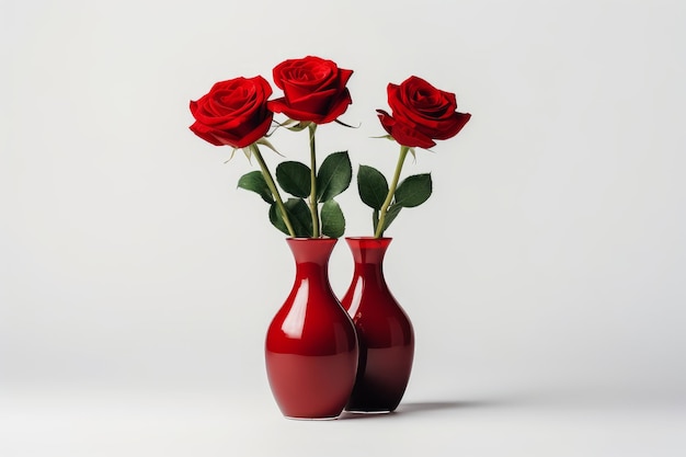 Red roses in glass vase on table