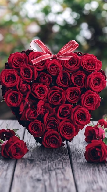 Red roses and heart shape ornaments