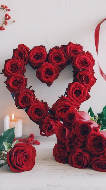 Red roses and heart shape ornaments