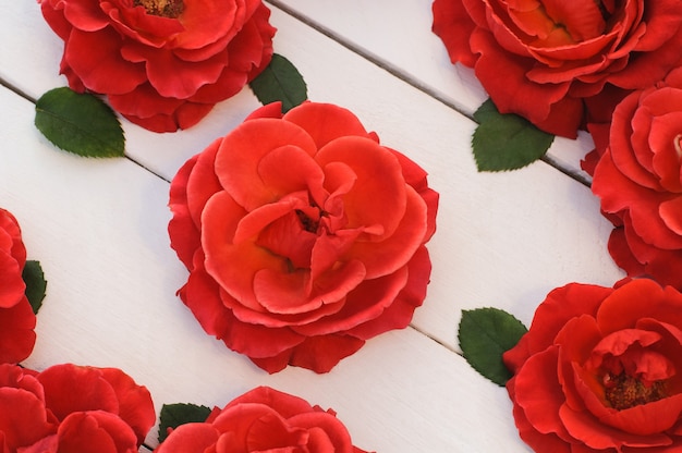 Red roses on a light background, Greeting Card, Valentine's Day - Holiday, Wedding, Celebration