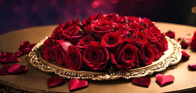 Red roses in a plate Beautiful Valentines Day background Valentines card love