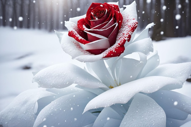 Red roses in a snowy environment