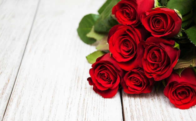 Red roses on a table