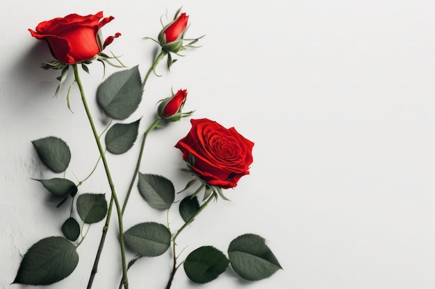 Red roses on the white background stock photo in the style of minimalist compositio