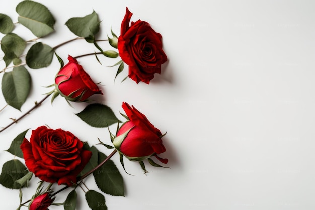 Red roses on the white background stock photo in the style of minimalist compositio