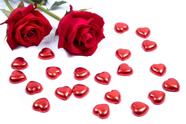 Red roses on white background