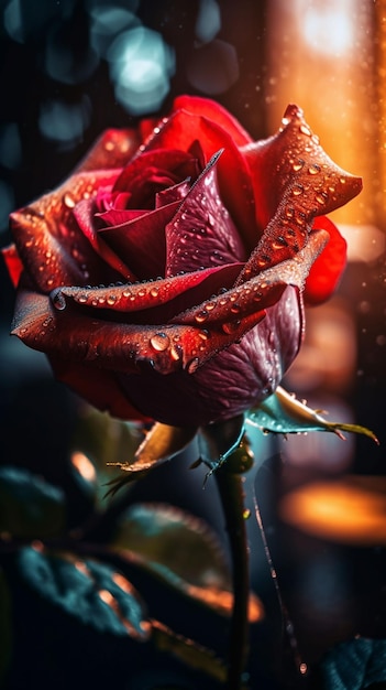 Red roses with water drops on the background