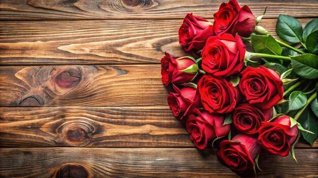 Photo red roses on a wooden background