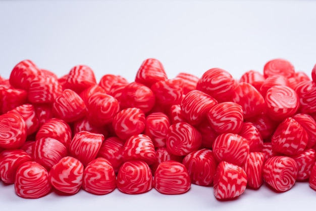 Red round tasty gummy candies islolated on a white background