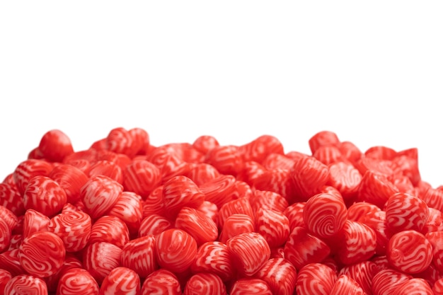 Red round tasty gummy candies islolated on a white background