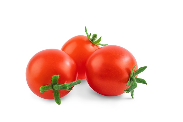 red round tomatoes on a branch isolate on a white background