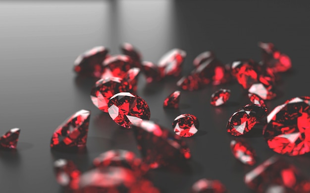 Red Ruby diamonds placed on black background