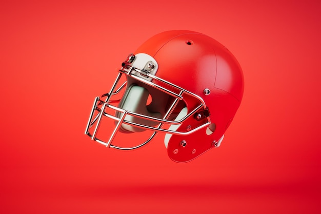 Red rugby helmet on red background 3d render