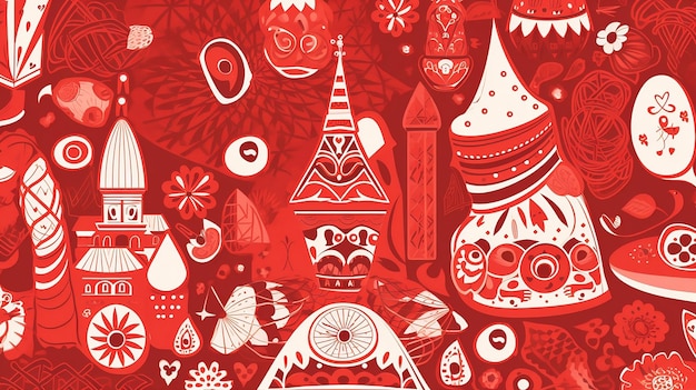 Red RussianThemed Pattern with Modern and Traditional Elements