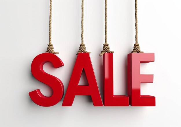 Photo a red sale sign hanging from a rope with the words sale on it