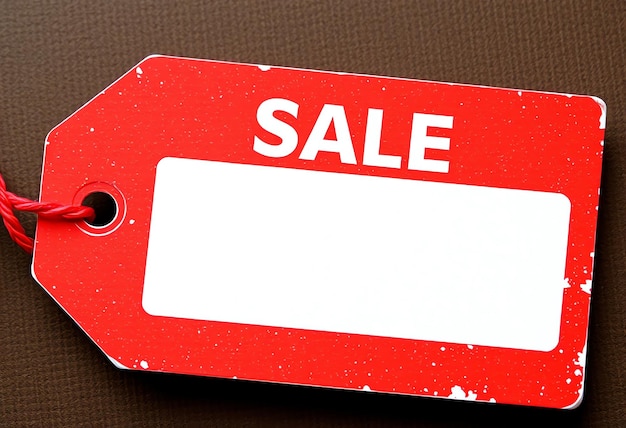 Photo red sale tag with blank price label for retail shopping