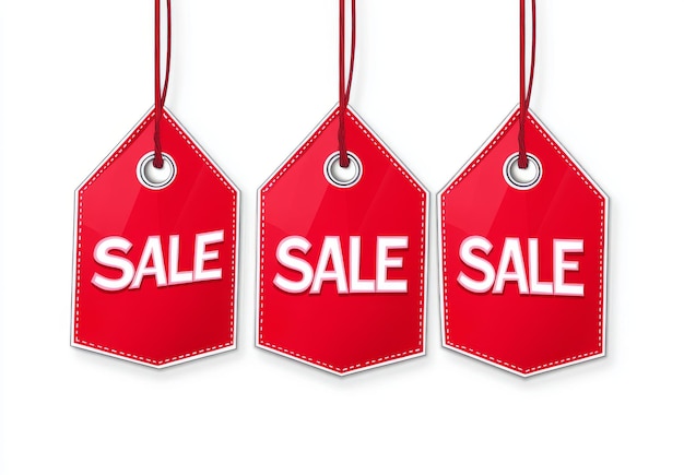 Photo red sale tags with white text for retail promotions