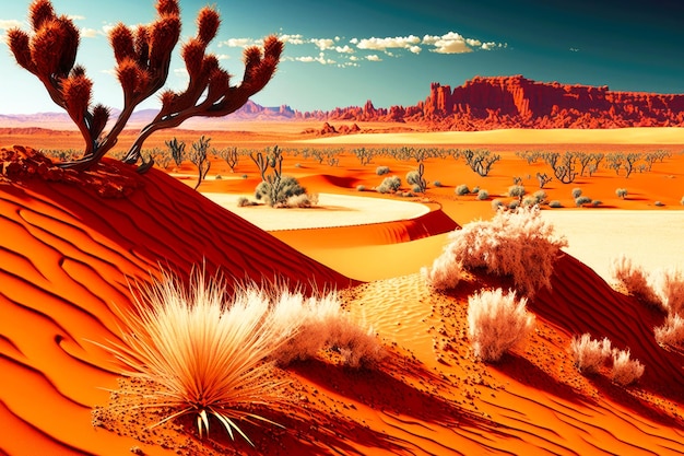 Red sand dune landscape with cactus desert landscape generative ai