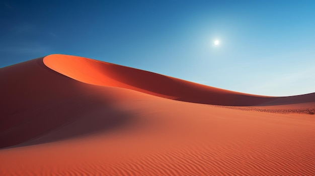 Red sand dunes in the desert under a bright sun Scenic landscape of Sahara Desert in Morocco Concept of travel adventure and nature