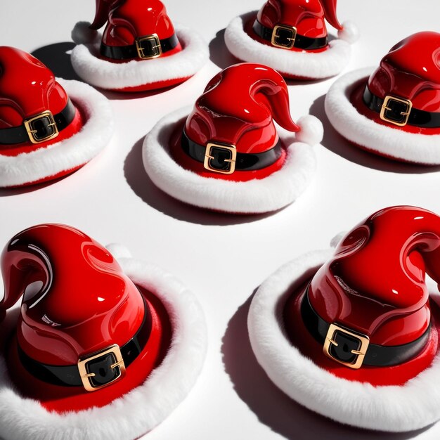 Photo red santa hats with a black belt and a red hat