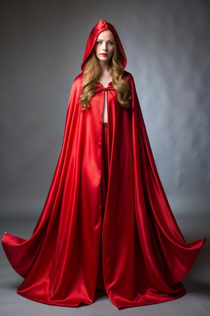 Photo red satin cape for superheroes featuring a magical cover