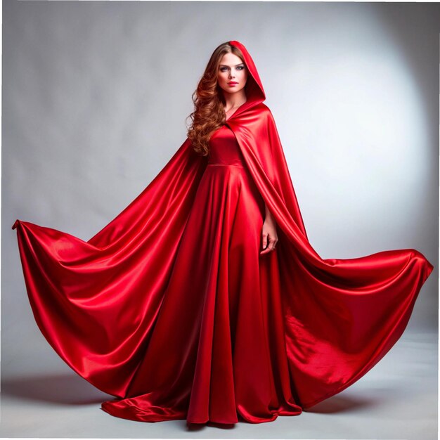 Photo red satin cape for superheroes featuring a magical cover