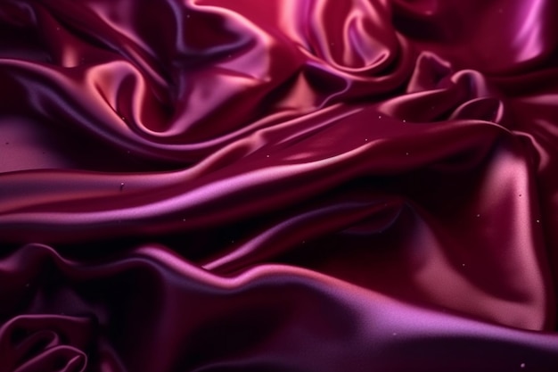 A red satin fabric that is draped in a dark room.