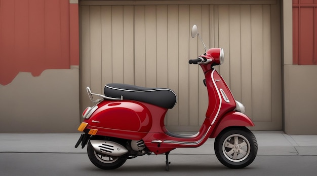 a red scooter with a black seat is parked on a street