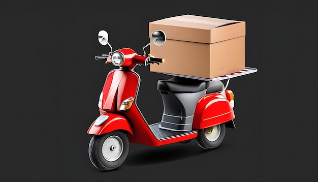 a red scooter with a box on the front and the word  boxes  on the side