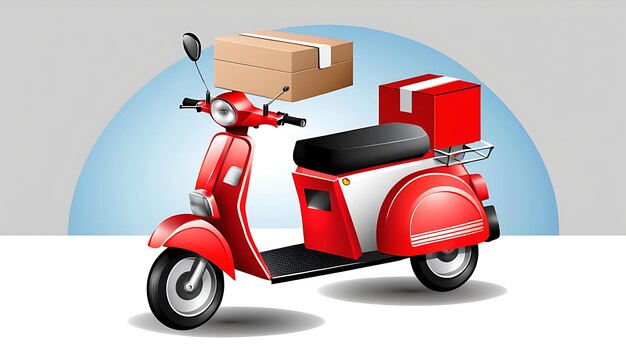 a red scooter with boxes on it and a box on the front