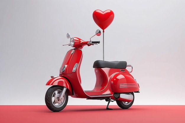 Red scooter with heart icon on background3d renderRed scooter with heart icon on background3d render