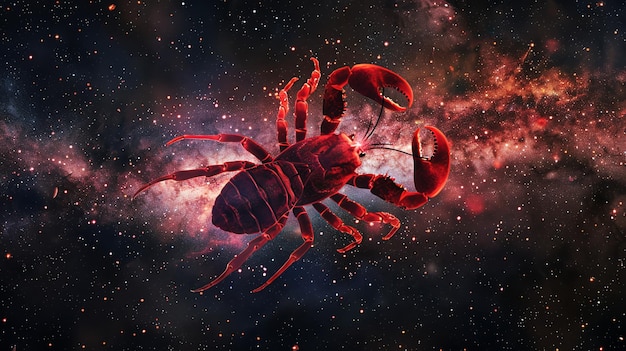 A red Scorpio constellation on a starry sky background