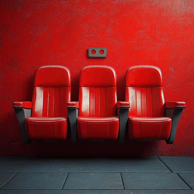 Photo red seats in a row with the number 50 on them