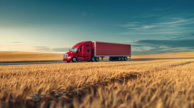 Photo the red semitruck on highway