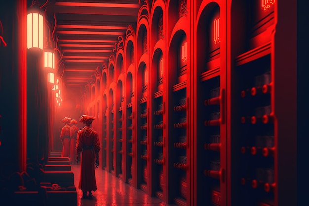 Red servers in two rows