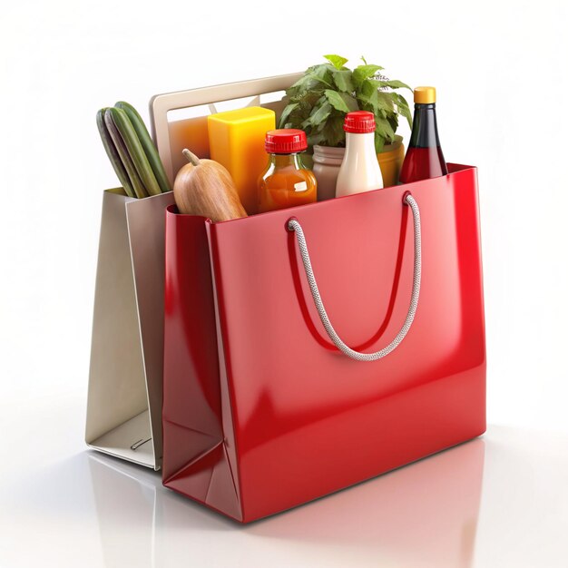 Red shopping bag shopping online concept 3d