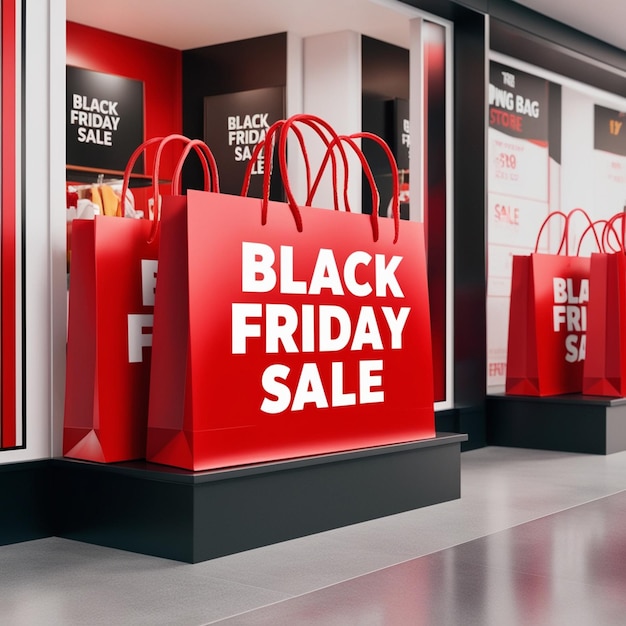 a red shopping bag that says black friday sale