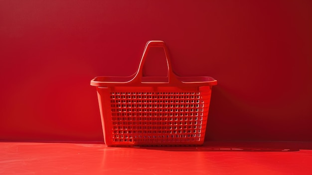 Red Shopping Basket on Red Surface