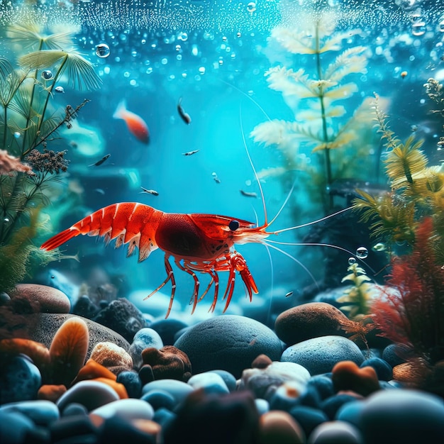 Red shrimp in the river