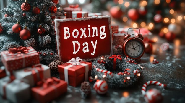 Photo a red sign that says boxing day on it