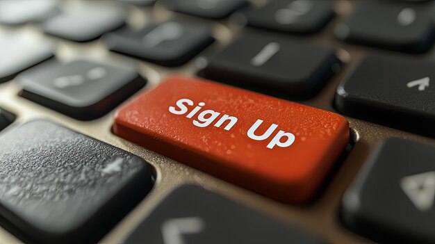 Red sign up button on a keyboard symbolic of webbased user registration