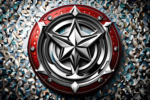 A red and silver shield with a star in the middle.