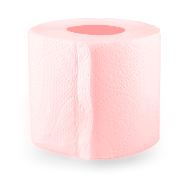 Red simple roll of toilet paper on a white background