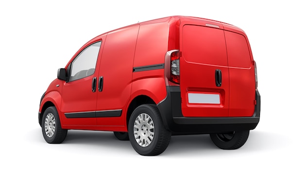 Red Small commercial delivery van on a white background Courier delivery of orders 3d rendering