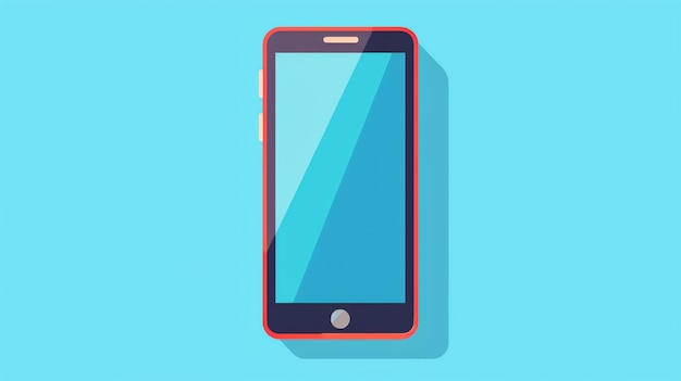 Red smartphone with a blank screen on a blue background