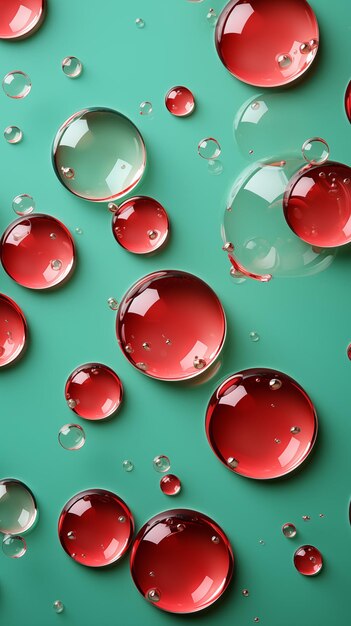 Photo red soap bubbles on green background abstract image texture pattern wallpaper cover and screen