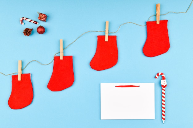 Red socks on a clothespin.