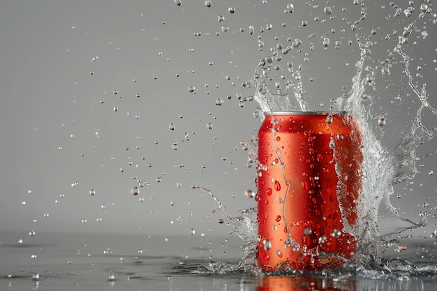 Photo red soda can splash