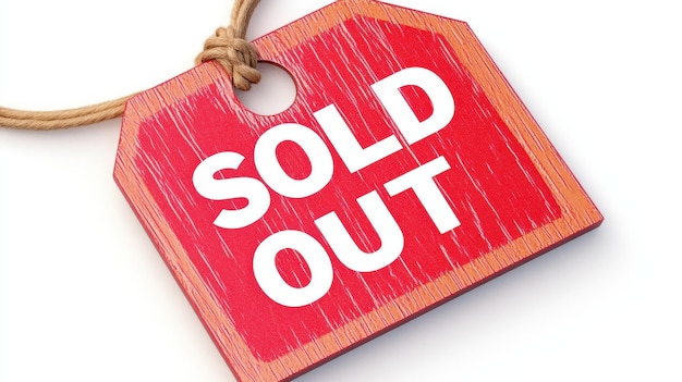 Red sold out sign hanging on white background