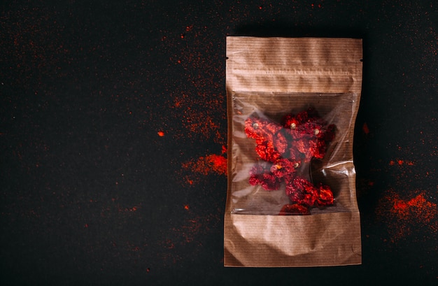 Red spicy dry carolina reaper in packgage.